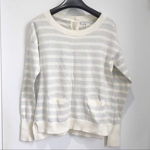 Banana Republic striped cotton sweater button back xsmall cream white gray